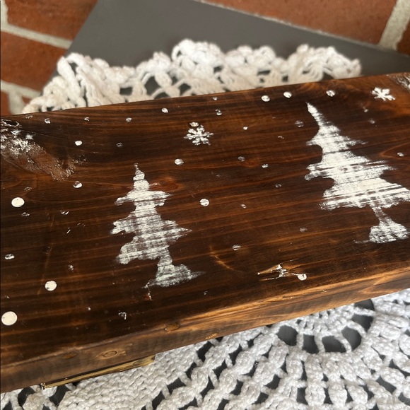 Rustic Wooden Riser Display Stand Plant Riser Snowy Trees Handmade - Picture 3 of 6